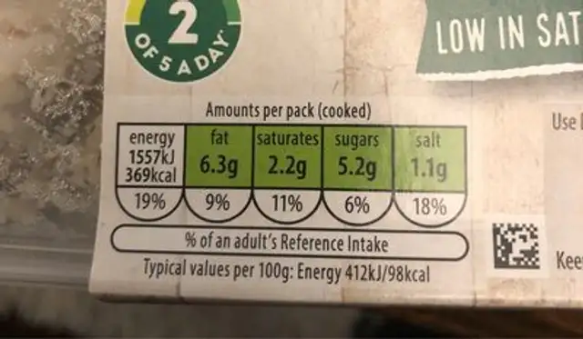 Beef & 3 bean chilli nutrition facts table