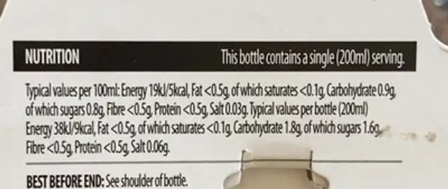 Fruity Blasts nutrition facts table