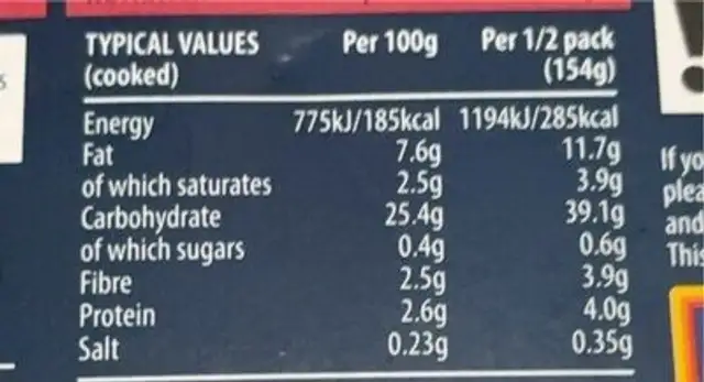 Triple cooked chips nutrition facts table