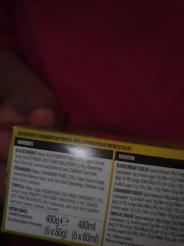 Ice coolers ingredients label