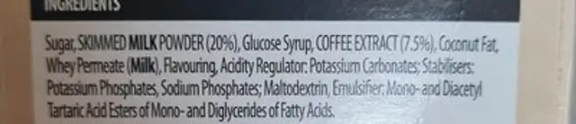 Alcafè vanilla latte ingredients label