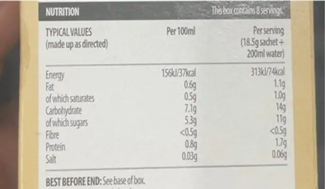 Alcafè vanilla latte nutrition facts table