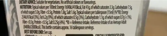 Aldi Pesto Mayo nutrition facts table