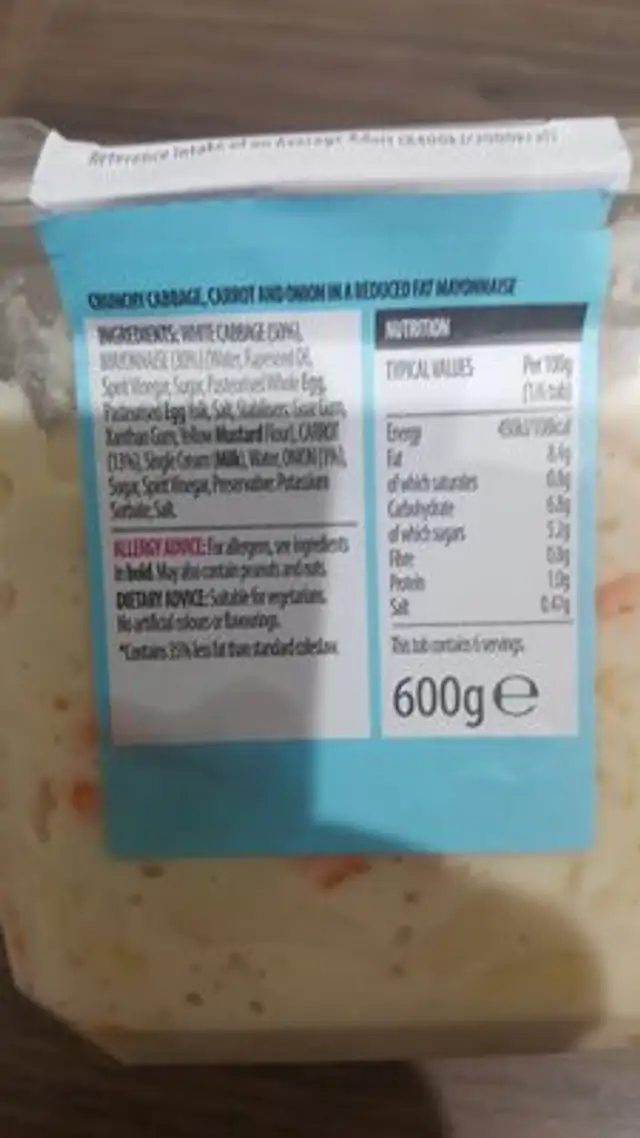 Coleslae ingredients label