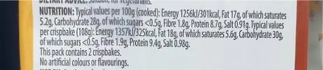 Mac and chrdsr cridpbakes nutrition facts table
