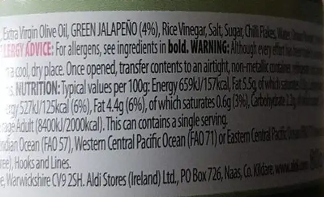 Fusions tuna nutrition facts table