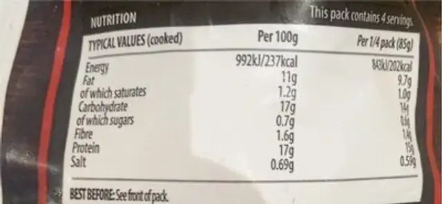 Hot and Spicy chicken chunks nutrition facts table