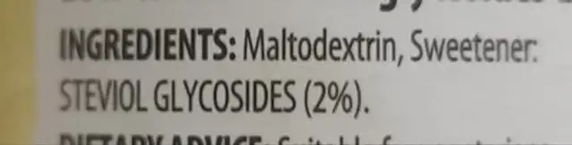 Sweeteners stevia ingredients label
