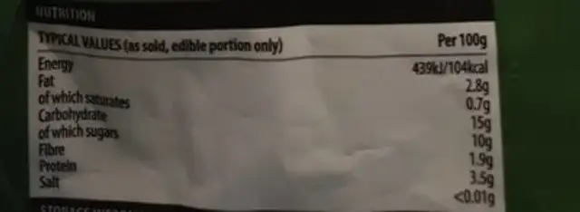 Corn on the cob frozen nutrition facts table