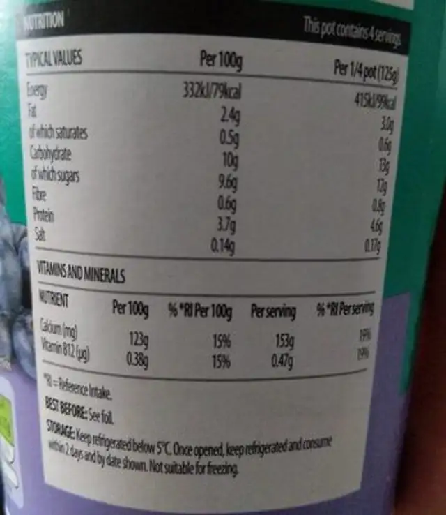 Plant Menu Blueberry Soy-Gurt nutrition facts table