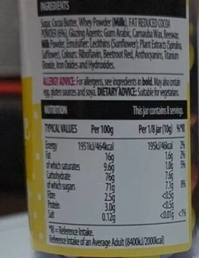 Aldi Chocolate flavour beans nutrition facts table
