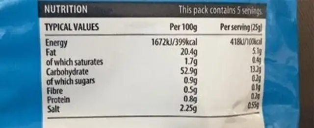 Salt and vinegar twirls nutrition facts table