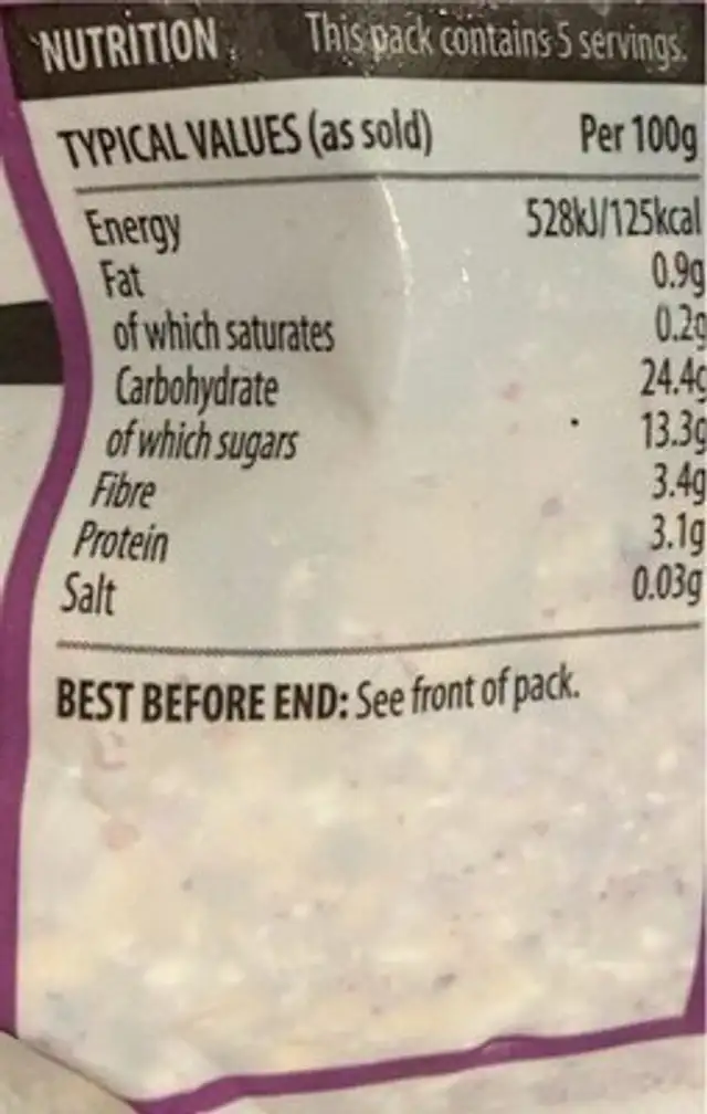 Breakfast oat smoothie mix nutrition facts table