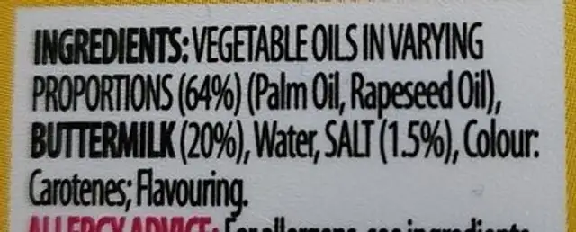 Meadow Flower buttermilk ingredients label