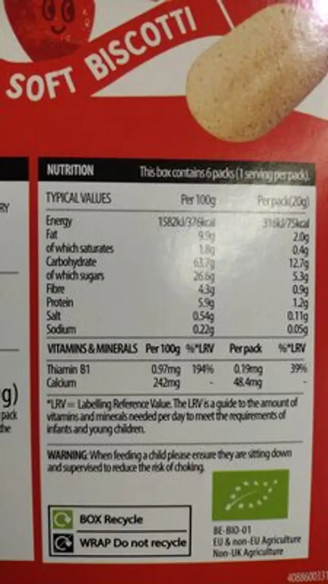 Apple soft biscotti nutrition facts table