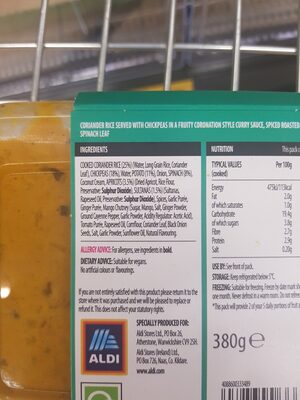 Coronation chickpea curry - Plant menu ingredients label