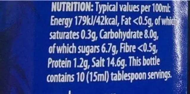 Light Soy Sauce nutrition facts table