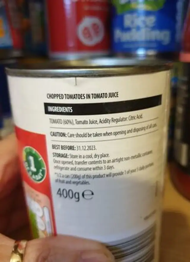 Chopped Tomatoes ingredients label