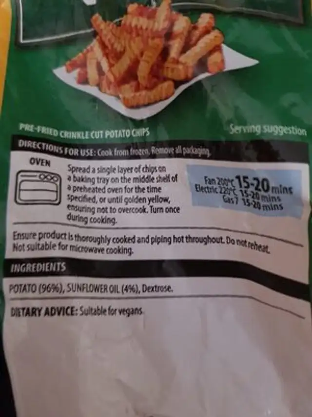 crinkle cut chips ingredients label