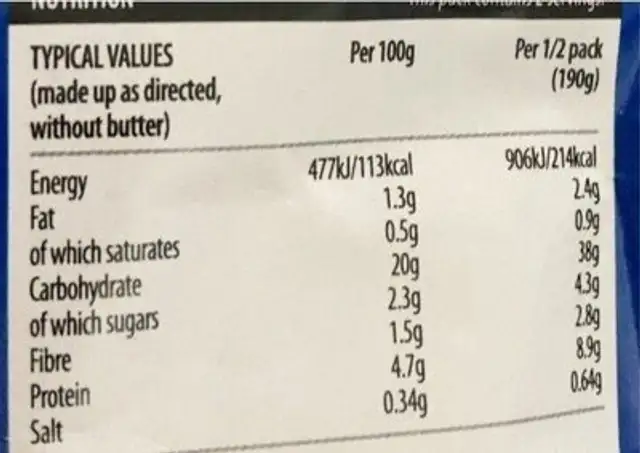 Pasta & Sauce - Cheese and Broccoli nutrition facts table