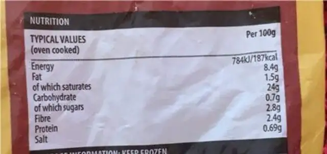Hadh Brown nutrition facts table