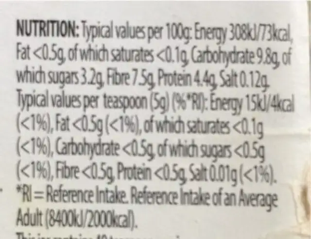 Chopped garlic nutrition facts table