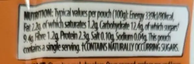Mango Breakfast nutrition facts table