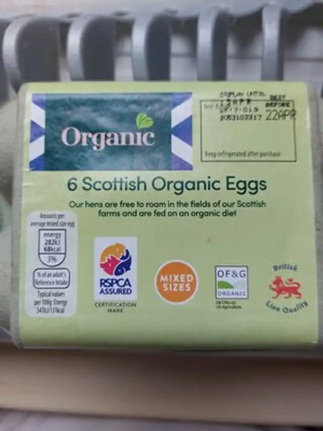 Scottish Organic Eggs ingredients label