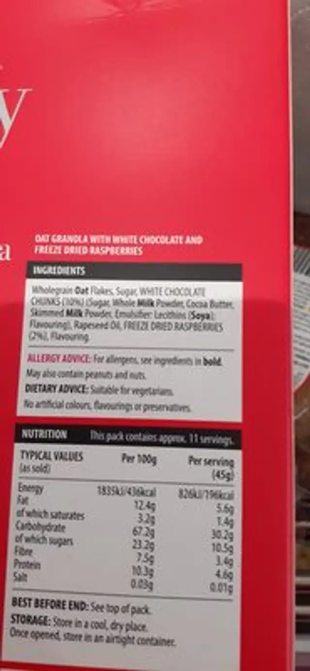 harvest morn granola ingredients label
