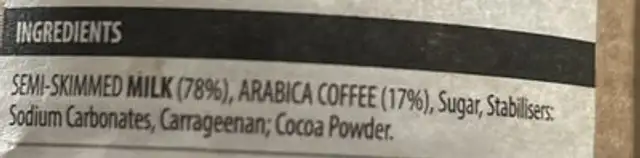 Latte Cappuccino ingredients label