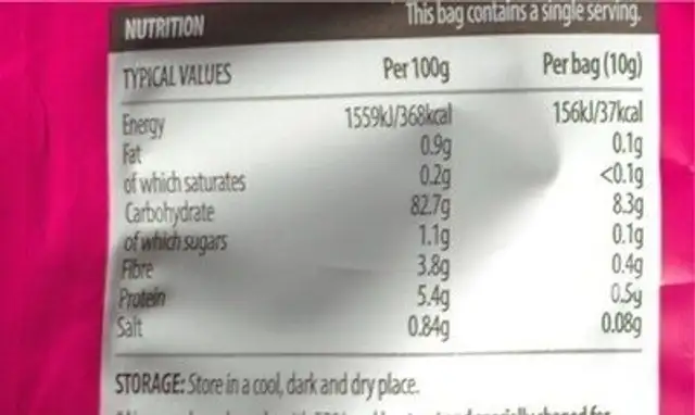 Beetroot vegetable snack nutrition facts table