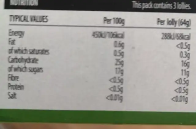 Fruit tower ingredients label