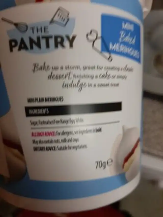 Mini Meringues ingredients label