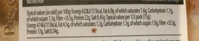 Chicken tikka nutrition facts table