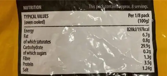 Cajun Fries nutrition facts table