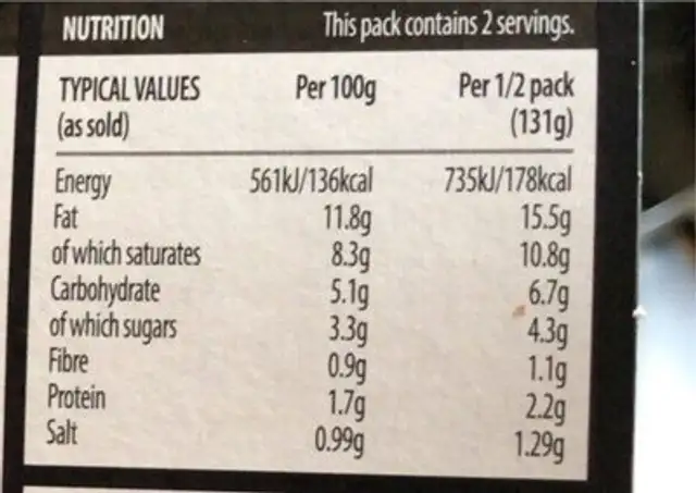 Khao soi coconut curry kit nutrition facts table