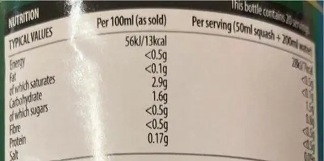 UN QUENCH FRUIT FUSIONS ORANGE & MANGO REFRESHINGL nutrition facts table