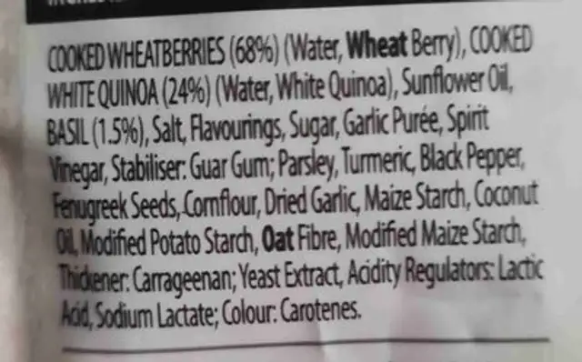 Pesto infused grains ingredients label