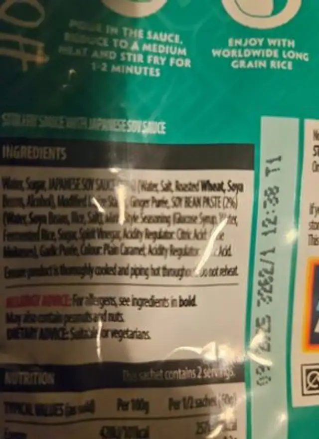 Teriyaki Stir Fry Sauce ingredients label
