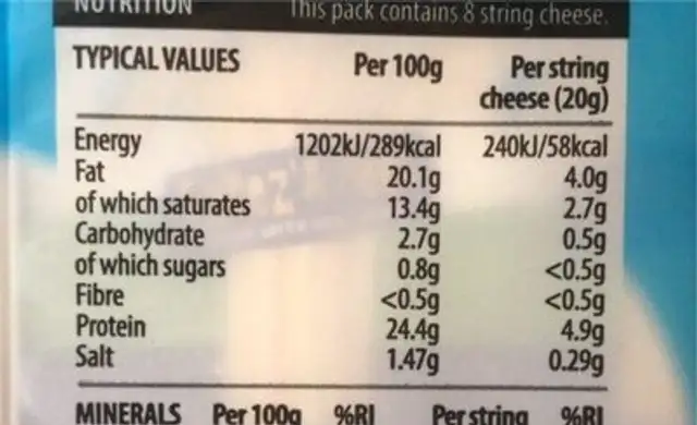 Cheez’a’Peel nutrition facts table