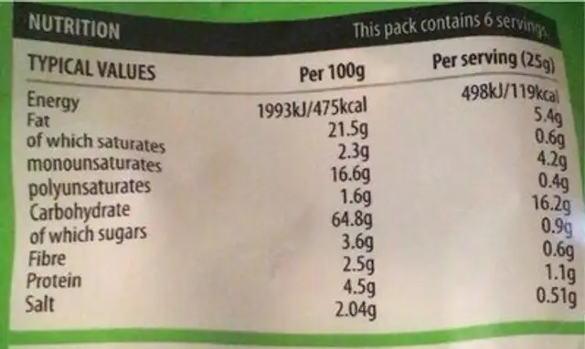 sour cream and chive snacks nutrition facts table
