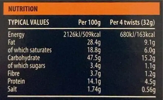 Gruyère & Poppy Seed Twists nutrition facts table