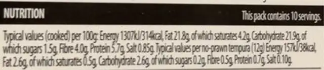Tempura no prawn nutrition facts table