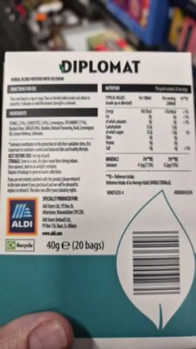 DIPLOMAT HERBAL BLEND FORTIFIED WITH SELENIUM DIRE ingredients label