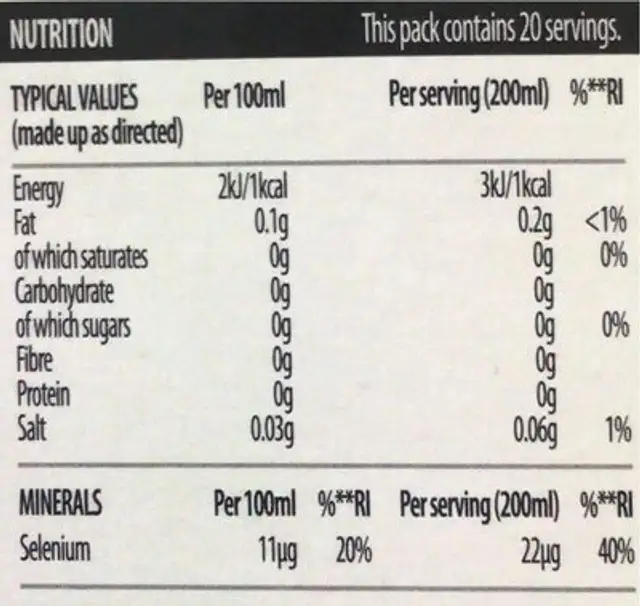 DIPLOMAT HERBAL BLEND FORTIFIED WITH SELENIUM DIRE nutrition facts table