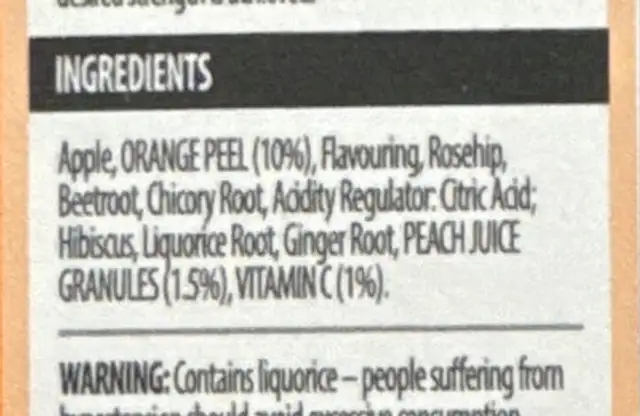 Immune with vitamin C - tea ingredients label