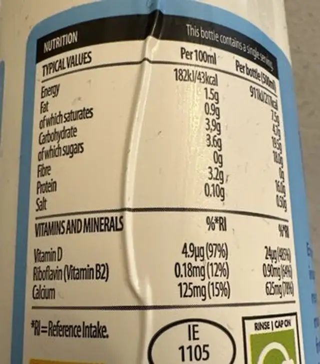 Kefir Live Yogurt Drink Natural nutrition facts table