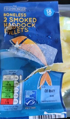 Boneless 2 smoked haddock fillets front packaging