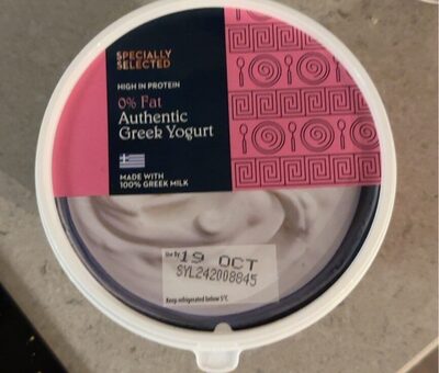 0% fat authentic Greek yogurt front packaging
