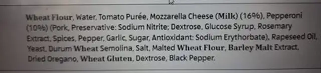 Mini Pepperoni Pizzas ingredients label